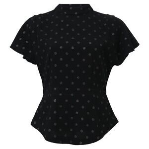 Marc Jacobs Polka Dot Fitted Closed Neck Short Sleeve Top in Black Viscose